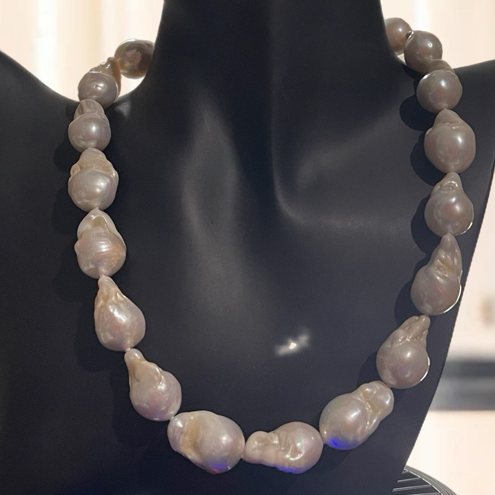 Genuine Natural Irregular Baroque Freshwater Large Pearl Choker Necklace - Picture 4 of 12